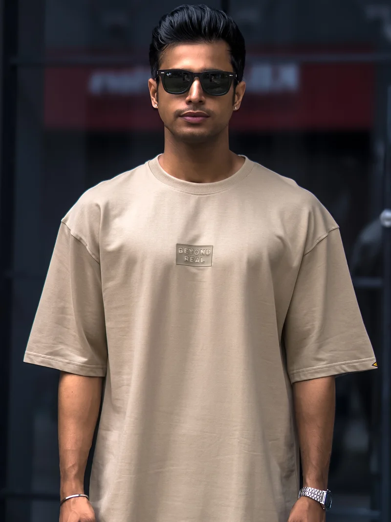 مانياك Maniac Mens AOP Printed Round Neck Half Sleeve Brown and Black Cotton Tshirt